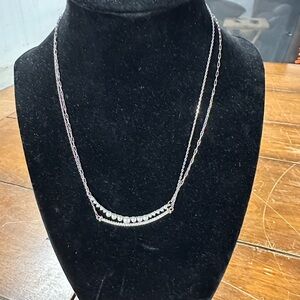 Elegant Silver Double Chain Necklace Faux  Pearl